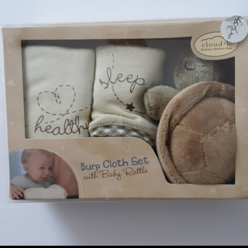 Cloud B burb cloth set and baby turtle rattle